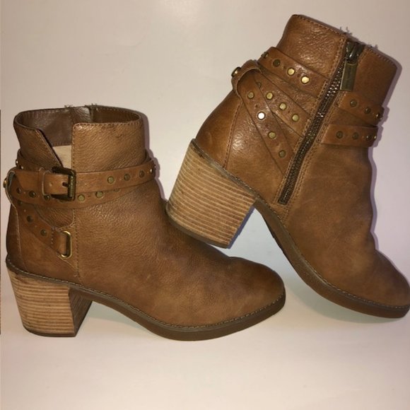 Sz 7 Michael Kors Fawn Booties Brass Stud Double Strap Brown - Picture 7 of 16